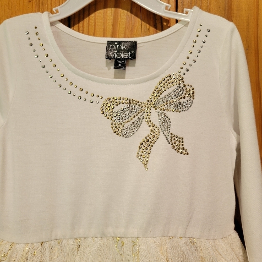 Elegant White and Gold Kids Dress - Picture 4 of 5